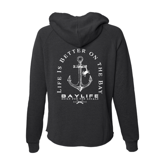 Ladies Zip Premium "Bay Washed" Hoodie | Black